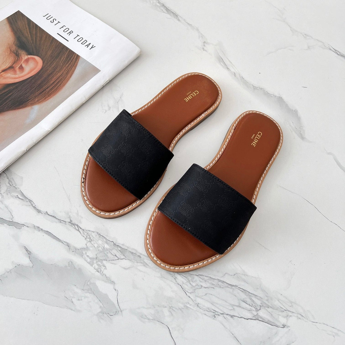 LYMPIA MULE BLACK CANVAS EMBROIDERED LOGO