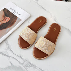 LYMPIA MULE BEIGE RAFFIA AND WOOL