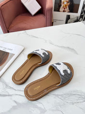 LYMPIA MULE STRIPED CANVAS WOOL LOGO