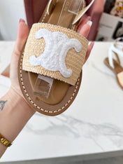 TRIOMPHE SANDALS BEIGE RAFFIA WHITE WOOL