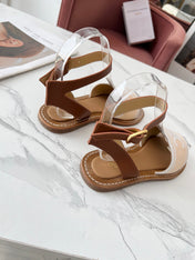 LYMPIA SANDAL IN BISQUE BEIGE MIX WHITE TRIOMPHE JACQUARD CANVAS & CALFSKIN