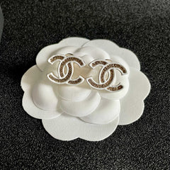 DOUBLE C STUD EARRINGS WITH WHITE TRIM AND CENTER STONE