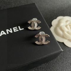 DOUBLE C STUD EARRINGS IN SILVER METAL FULLY DIAMOND
