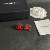 CHANEL 26S DOUBLE C LOGO RED ENAMEL STUD EARRINGS IN GOLD METAL 629991