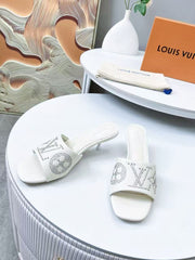 HIGH MULE IN WHITE LAMBSKIN WITH RHINSTONES 55 MM