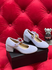 HIGH MARY JANE SHOES LIGHT BLUE WOOL TWEED