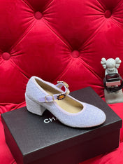HIGH MARY JANE SHOES LIGHT BLUE WOOL TWEED
