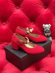 HIGH MARY JANE SHOES CHERRY RED WOOL TWEED