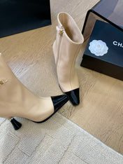 BONGADE BOOTS IN BEIGE MIX BLACK CALFSKIN