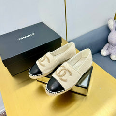 CC ESPADRILLES PLATFORM 25S IN CREAM WHITE KNITTED WOOL AND BLACK LAMBSKIN