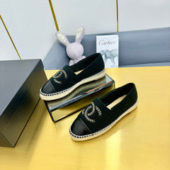 CC ESPADRILLES PLATFORM 25S IN BLACK KNITTED WOOL AND LAMBSKIN