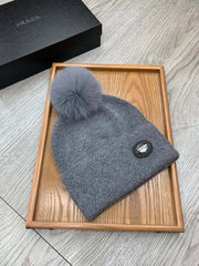 BEANIE HAT IN SHARK GRAY WOOL AND RABBIT FUR 346719