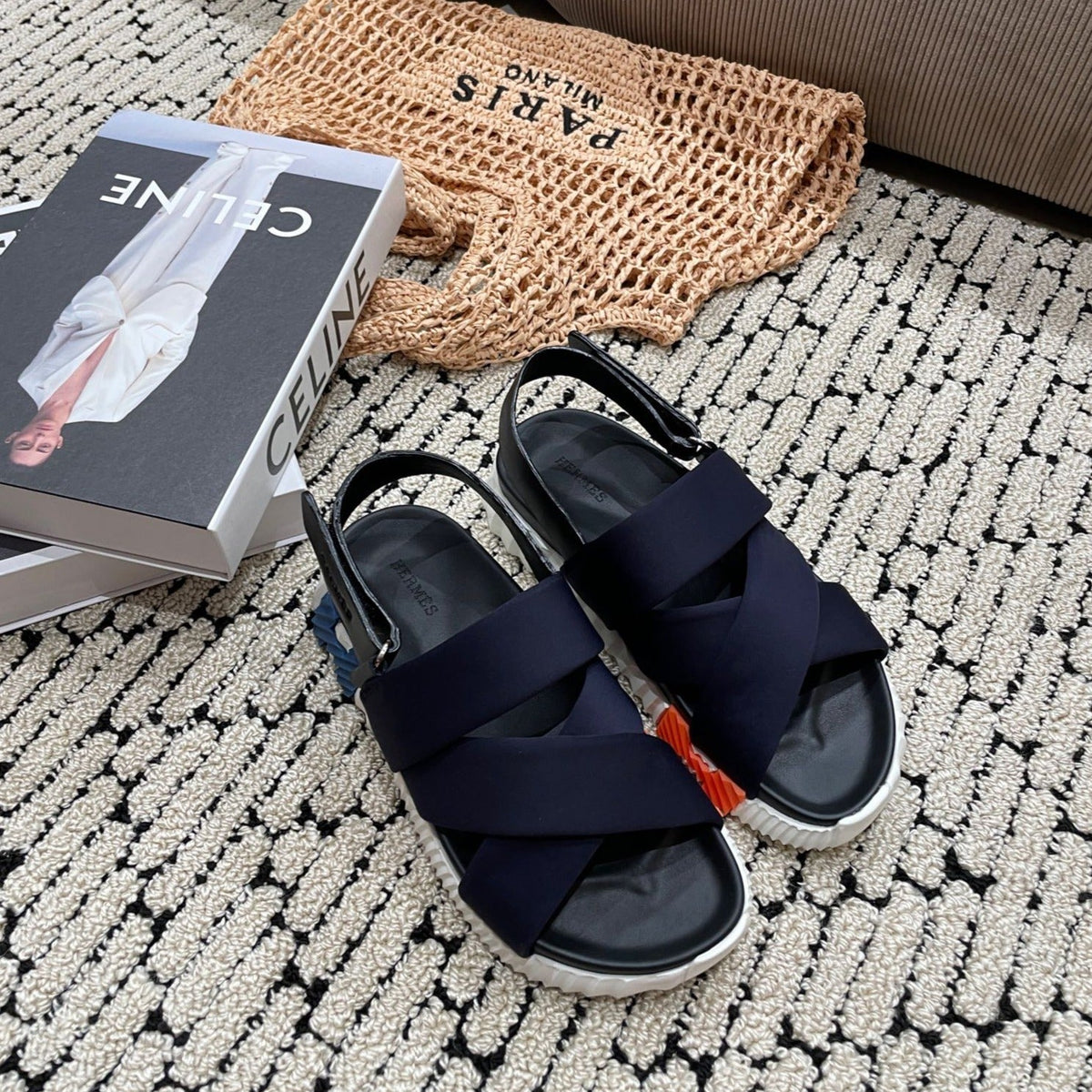 ELECTRIC SANDAL BLACK MIX CHARCOAL BLACK CALFSKIN