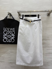Loewe 25 Belt Skirt White Cotton
