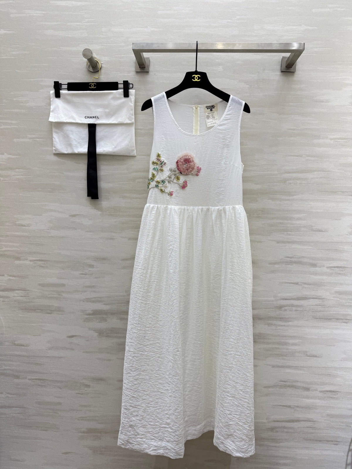 CC Retro Floral Dress White Cotton
