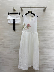 CC Retro Floral Dress White Cotton