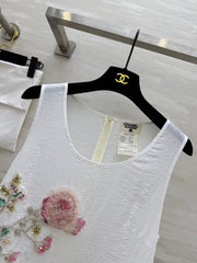 CC Retro Floral Dress White Cotton