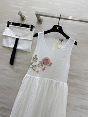 CC Retro Floral Dress White Cotton