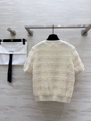 CC Short Sleeve Knitted T-shirt Ivory Imported Fabric