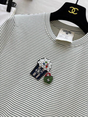 CC Beaded T-shirt Gray White Cotton