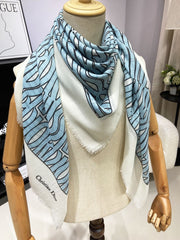 MISS DIOR ALLOVER SHAWL 140 CM IN POWDER BLUE MIX WHITE SILK CASHMERE 411630