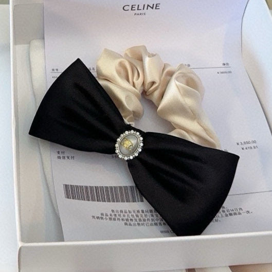 WHITE MIX BLACK SILK SCRUNCHIE 410891