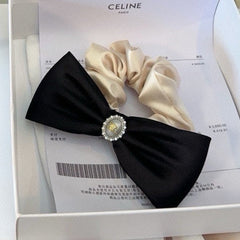 WHITE MIX BLACK SILK SCRUNCHIE 410891