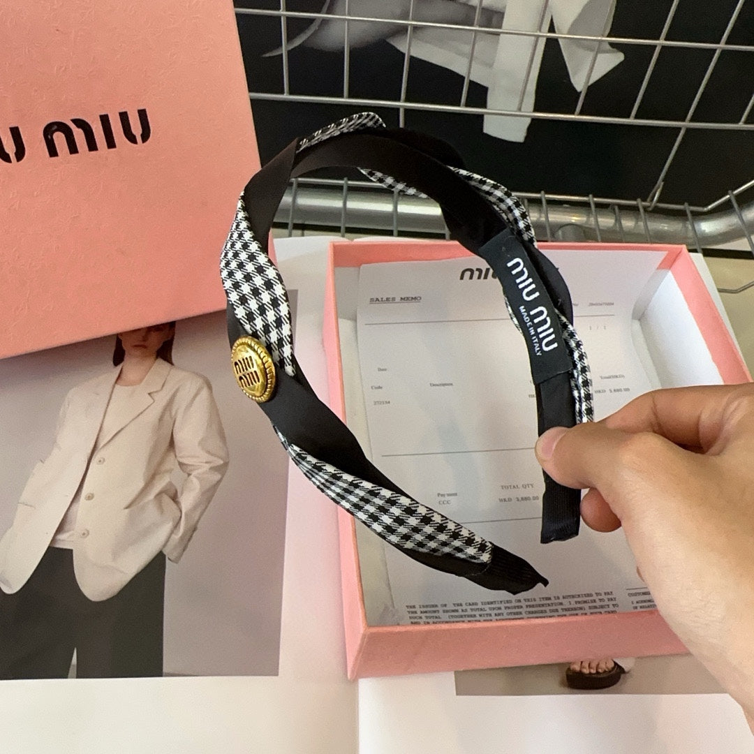 HEADBAND IN BLACK SILK MIX PLAID COTTON 412529