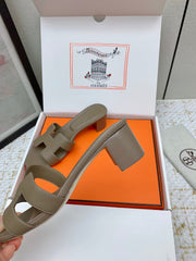 HM OASIS SANDAL HEEL 50MM IN TAUPE BROWN CALFSKIN