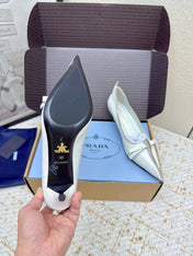 PRADA 26S ANTIQUED LEATHER PUMPS 55MM IN CREAM WHITE CALFSKIN