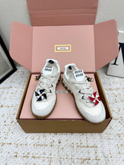 MIUMIU 26S CHARM SNEAKERS IN WHITE MESH AND SUEDE