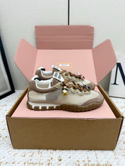MIUMIU 26S CHARM SNEAKERS IN BROWN SUEDE AND WHITE MESH