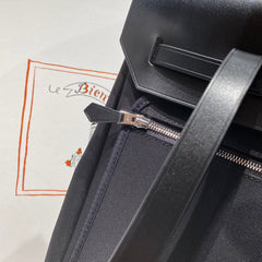 HERBAG A DOS ZIP RETOURNE BACKPACK 29 IN BLACK CANVAS AND CALFSKIN