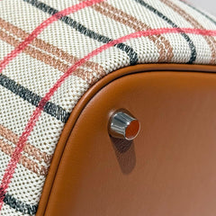 PICOTIN LOCK 18 BAG IN GOLD CALFSKIN ÉCRU/BEIGE/FAUVE/ROSE POP/NOIR EMBROIDERY PLAID CANVAS