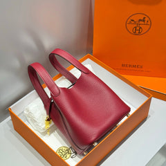 HERMES 25S PICOTIN LOCK 18 IN ROSSO ANCORA RED CALFSKIN GOLD HARDWARE