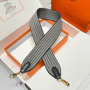 25S HERMES BAG STRAP GRAY AND BLACK PATTERN 85 IN CANVAS GOLD HARDWARE