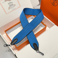 25S HERMES BAG STRAP BLUE 85 IN CANVAS SILVER HARDWARE