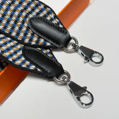 25S HERMES BAG STRAP BLUE PATTERN BORDERED BLACK 85 IN CANVAS SILVER HARDWARE