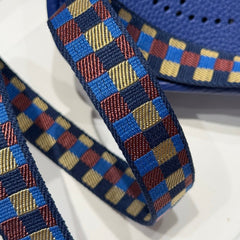 HERMES 25S MINI EVELYNE 18 IN BLUE PATTERNED STRAP CALFSKIN SILVER HARDWARE