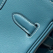 HERMES 25S SHOULDER BIRKIN 29 IN DENIM BLUE CALFSKIN SILVER HARDWARE