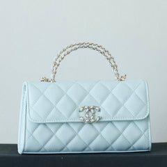 CHANEL 25S KELLY IN PASTEL BLUE LAMBSKIN WITH SILVER HARDWARE