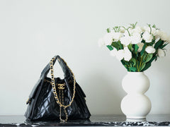 CHANEL 25S HOBO BAG 30 CM IN BLACK LIGHT GLOSSY LEATHER WITH GOLD HARDWARE