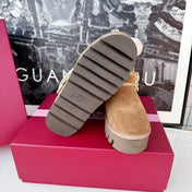 VIV' WINTER FUR STRASS BUCKLE ANKLE BOOTS IN TAN BROWN SUEDE