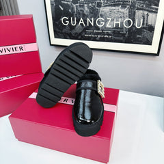 VIV WINTER PLATFORM MULES IN BLACK PATENT CALFSKIN