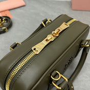 ARCADIE BAG 22 IN KELP GREEEN SMOOTH CALFSKIN EMBOSSED LOGO