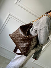 COUSSIN MM 38 IN CHOCOLATE MONOGRAM EMBOSSED CALFSKIN GOLD HARDWARE