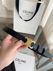 TRIOMPHE BELT 24MM IN BLACK CALFSKIN WITH GOLD BUCKLE