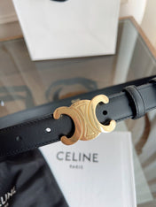 TRIOMPHE BELT 24MM IN BLACK CALFSKIN WITH GOLD BUCKLE