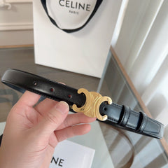 TRIOMPHE BELT 24MM IN GLOSSY BLACK CALFSKIN WITH GOLD BUCKLE