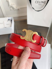 TRIOMPHE BELT 24MM IN RED CALFSKIN WITH GOLD BUCKLE